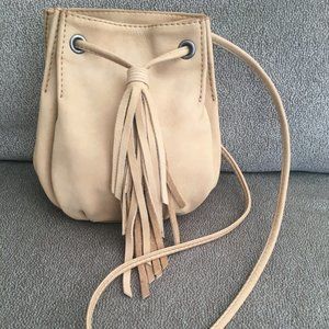 Tan Leather Crossboy or Shoulder Pouch Bag with Tassel, Soft and Buttery!